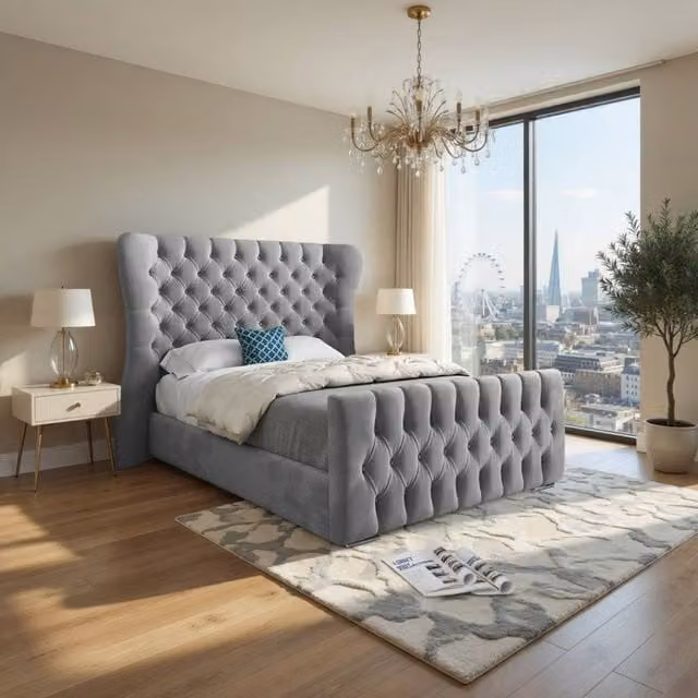 KDMD Zelah Small Single Upholstered Velvet Bed Frame in Grey