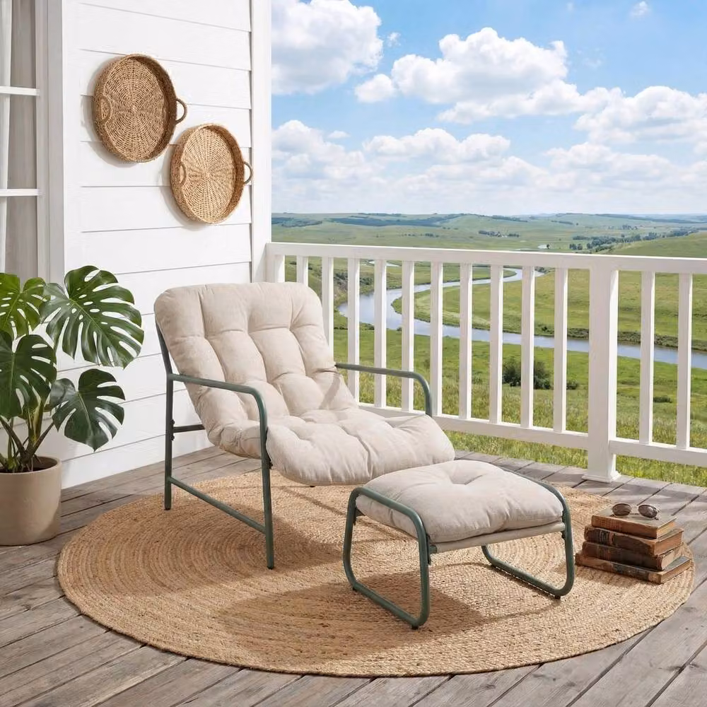 KORVIXA Sling Garden Relaxer Chair in Beige with Armrests – 4