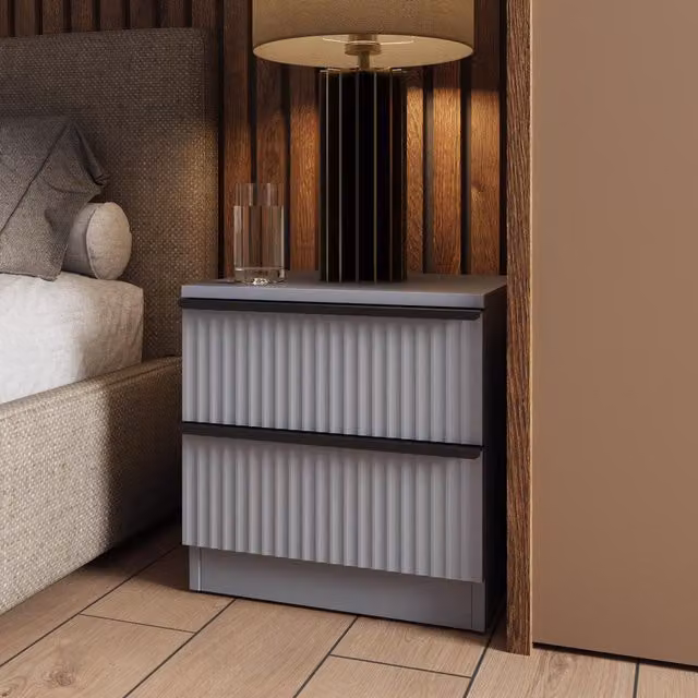 FWStyle Lania Dark Grey Bedside Chest of Drawers with Ripple Effect Design, Width: 45 cm