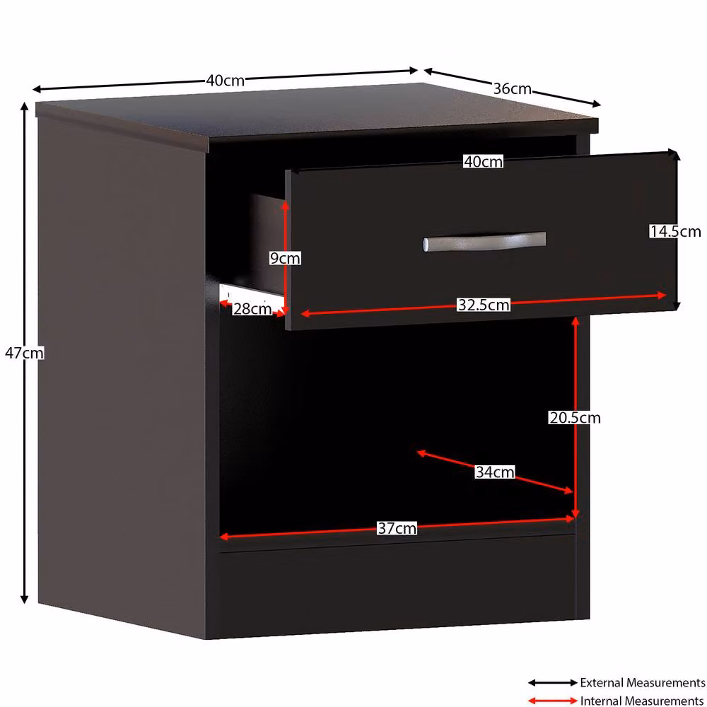 HD Designs Riano 1 Drawer Bedside Cabinet in Black – 2