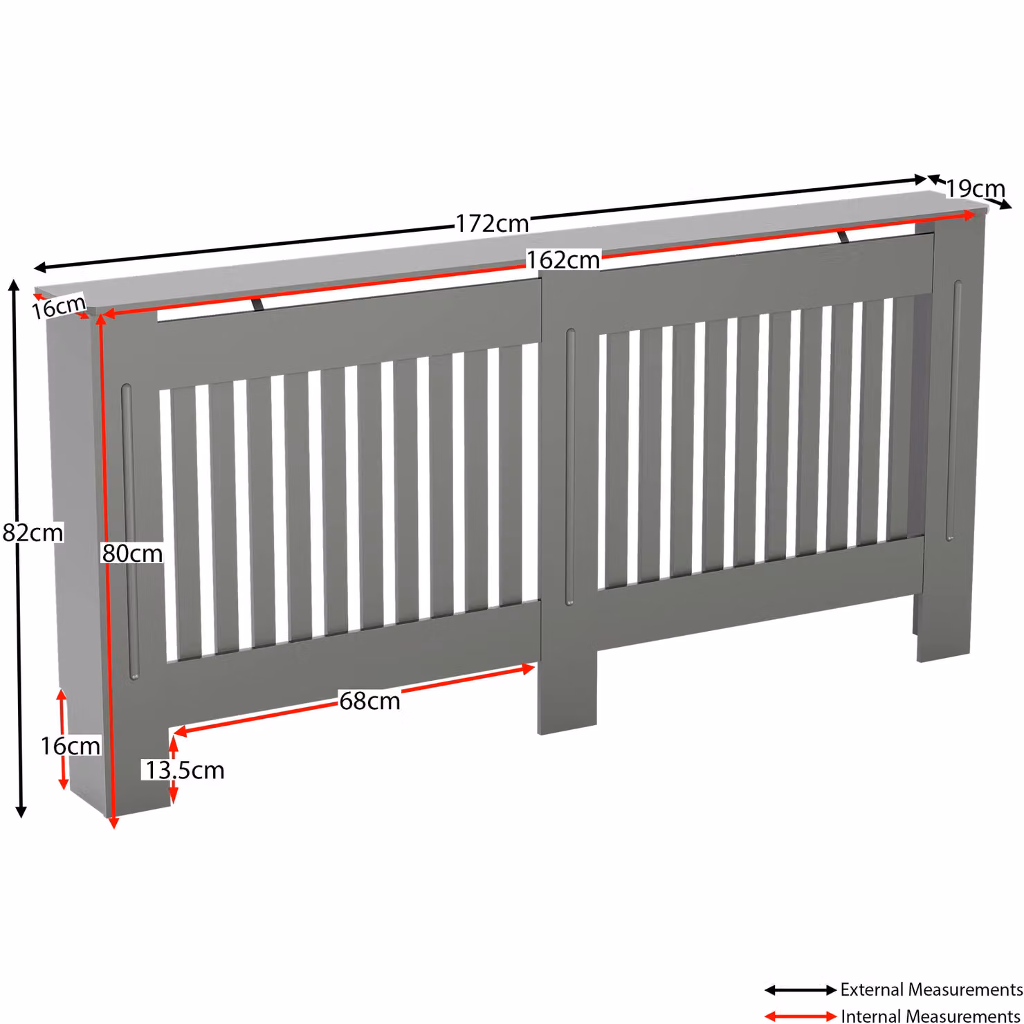 Vida Designs Chelsea MDF Radiator Cover in Grey, H x W x D: 82 x 172 x 19 cm – 2