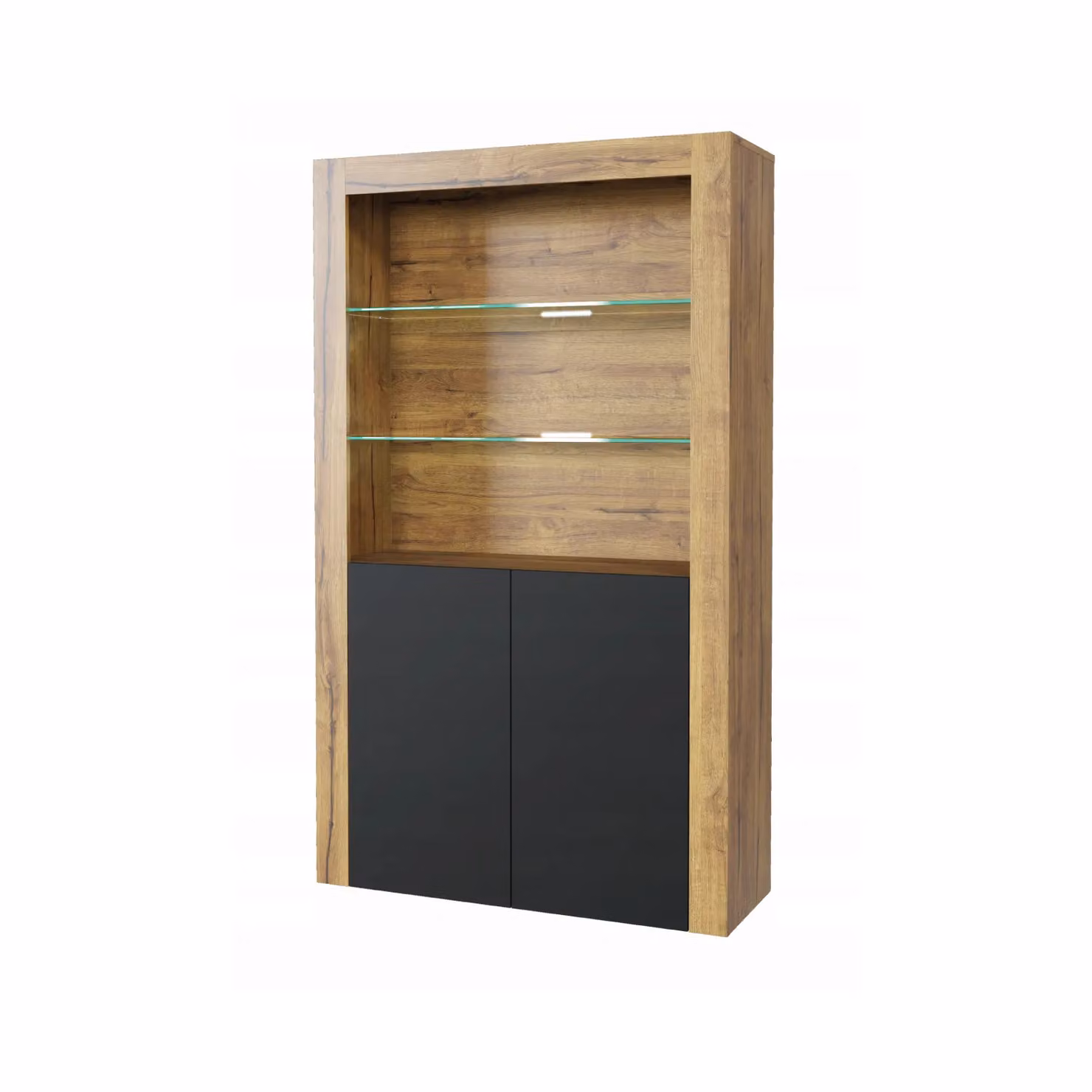 Mex Furniture LTD Modern Brown Display Cabinet with LED Lights and Matte Glass Doors, H 170 x W 100 x D 35 cm – 2