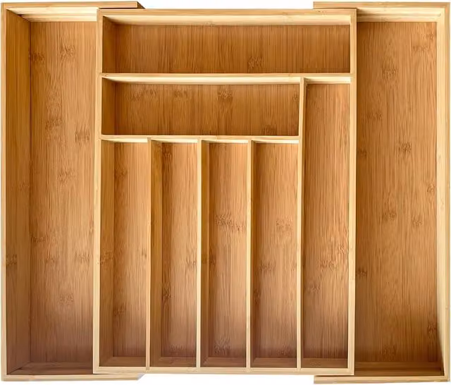 MANTRARAJ Expandable Bamboo Kitchen Cutlery Drawer Organiser Tray in Brown