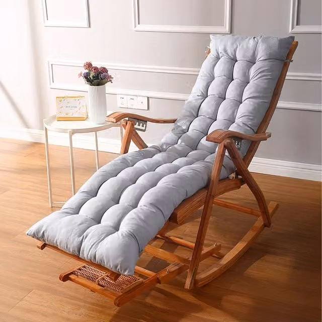 Livingandhome Grey Outdoor Patio Lounge Recliner Chair Cushion Seat Pad with Non-Slip Hook and Loop Fastening