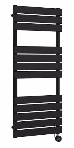 nuie HL459 Modern Bathroom Wall Hung Square Electric Flat Panel Heated Towel Rail, Matt Black, H 121.3 cm x W 50 cm