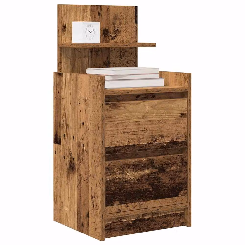 Berkfield Home Bedside Cabinet with 2 Drawers in Brown Old Wood, W/D/H: 38 x 34 x 80 cm – 3