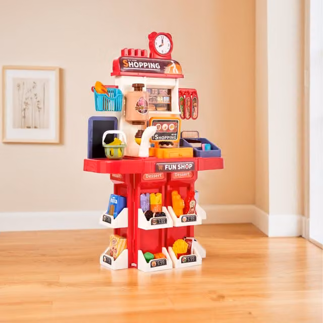 Livingandhome 48 Piece Supermarket Shopping Playset in Red