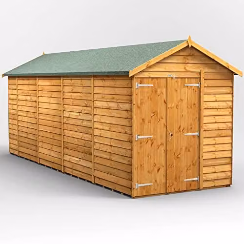 Powersheds Premium Apex Overlap Wooden Shed with Double Doors, Brown, Windowless – 1