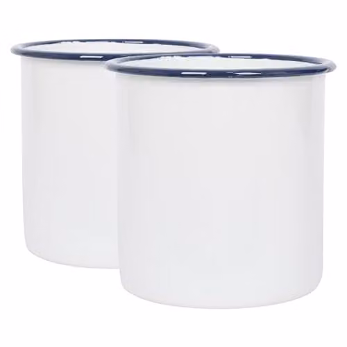 Argon Tableware White Enamel Utensil Holders with Blue Rim, Pack of 2, Height: 15.5 cm – 1