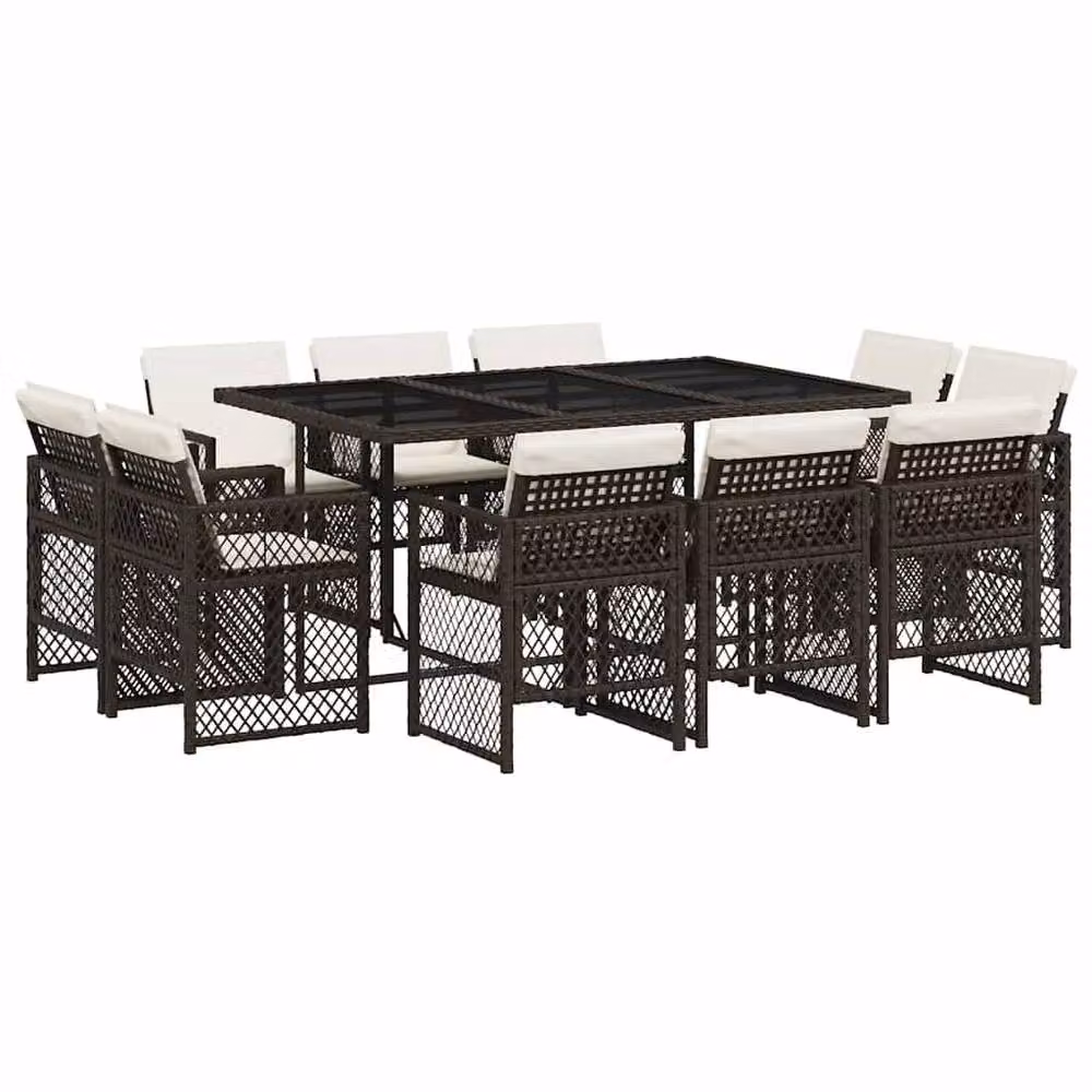 Berkfield Home 11 Piece Brown Poly Rattan Garden Dining Set with Cushions – 2