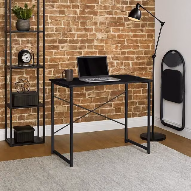 Harbour Housewares Black Industrial Wooden Computer Office Desk with X-Frame Design