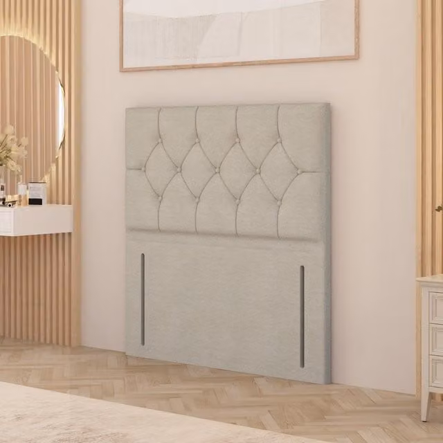 Somnior Beds Ltd Chesterfield Upholstered Floor Standing Headboard in Beige and Yellow Tweed Fabric, Height: 137 cm, for 180 x 200 cm Bed
