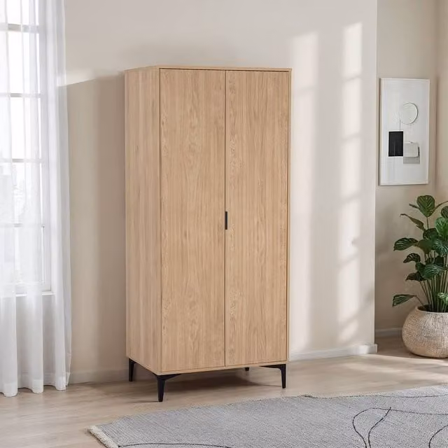 Seconique Miami 2 Door Wardrobe in Light Oak and Black