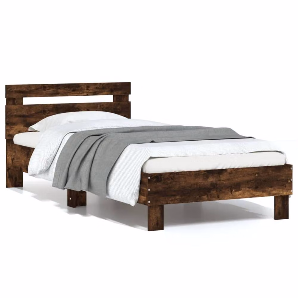 Berkfield Home Durable Bed Frame with Headboard in Smoked Oak Brown, W/D/H: 90 x 200 cm – 3
