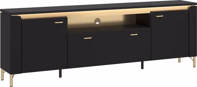 Furniture To Go Genoa Modern TV Cabinet with 2 Doors and 1 Drawer in Black Matt and Gold, Width: 200 cm
