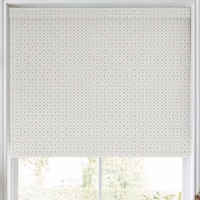 Laura Ashley Kate Made to Measure Blackout Roller Blind in Pale Seaspray Blue Floral Polyester
