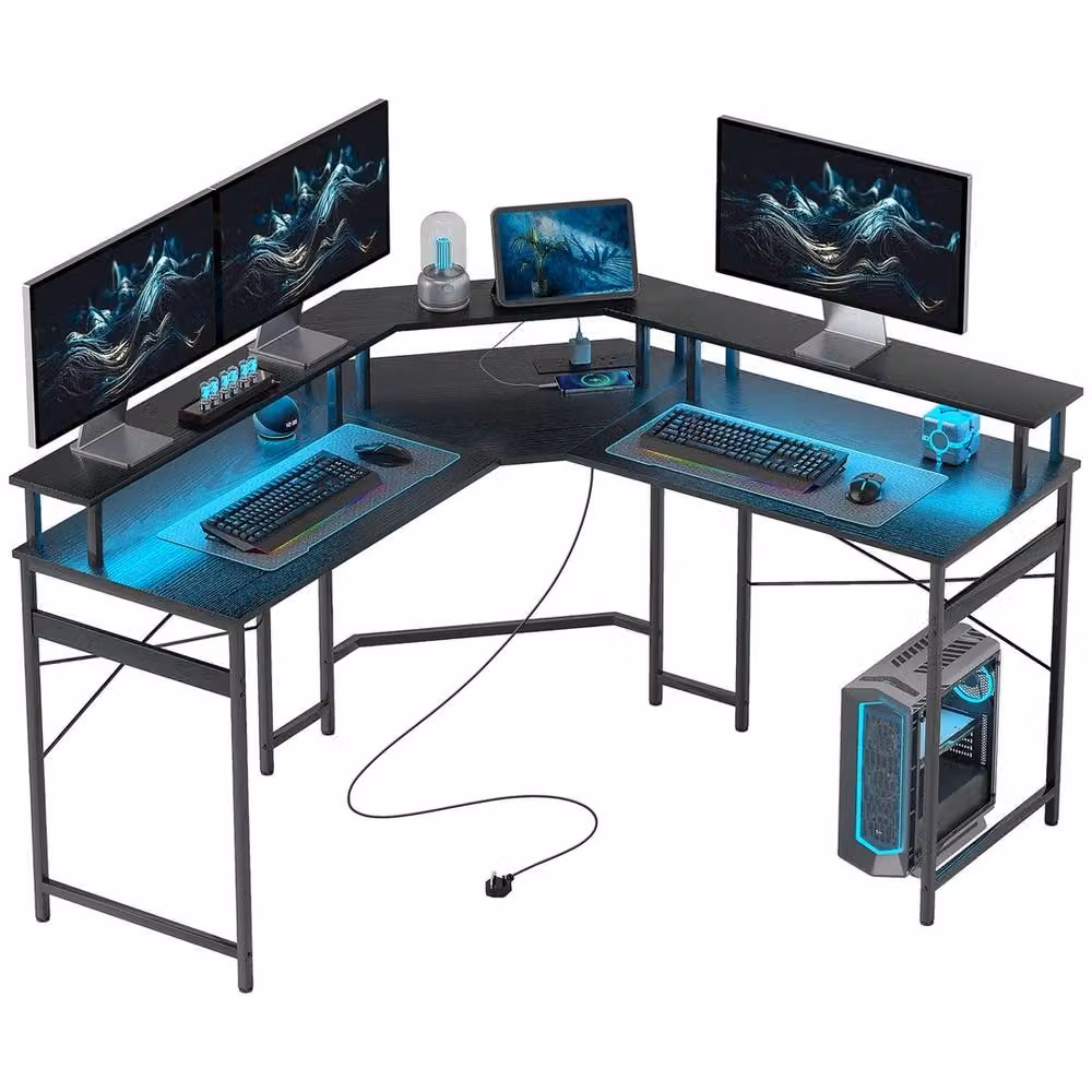 FORGEVIO L-Shaped Corner Computer Desk with Monitor Stand in Black – 5