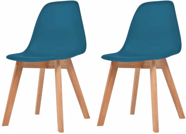 Berkfield Home Set of 2 Modern Turquoise Plastic and Wood Dining Chairs in Black