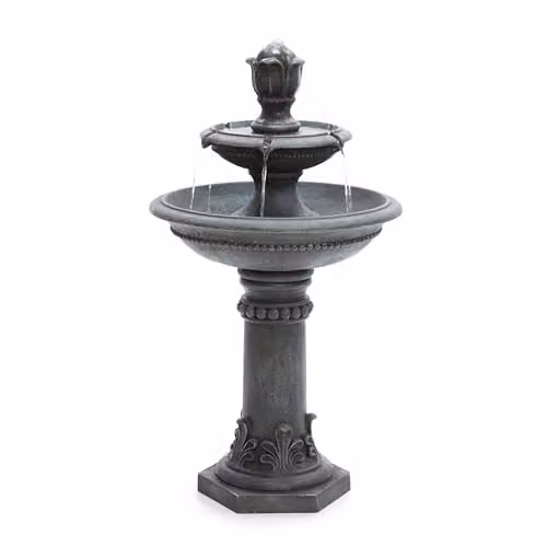 Serenity Two Tier Cascading Water Fountain in Grey, Classic Stone Design, Height: 96 cm