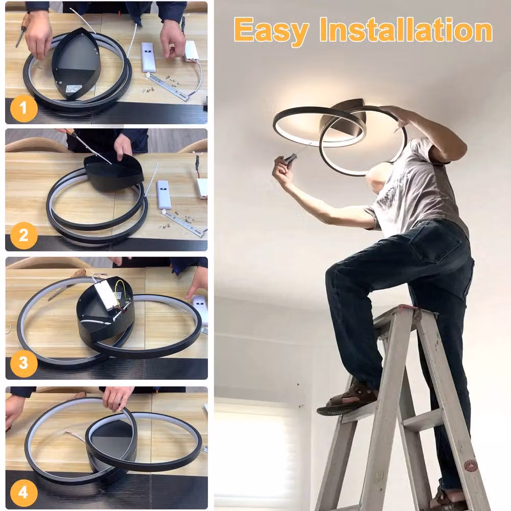 Goeco Modern Dimmable LED Ceiling Light with Two Ring Circles in Black – 2