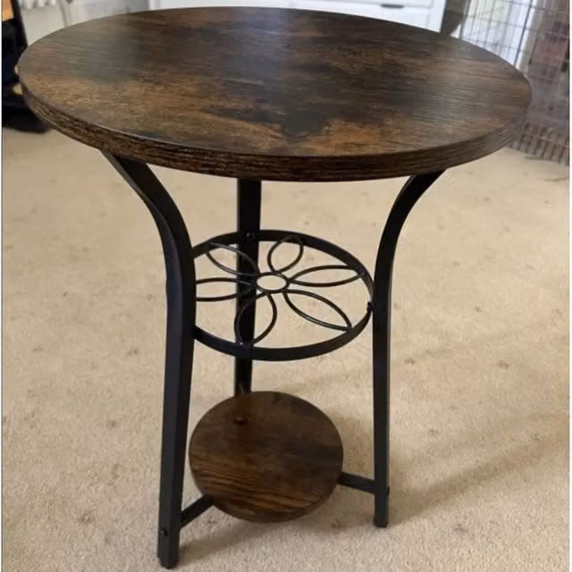 FORGEVIO Vintage Round Metal Side Table in Brown and Black, W/D/H: 56.5 x 38.0 x 38.0 cm
