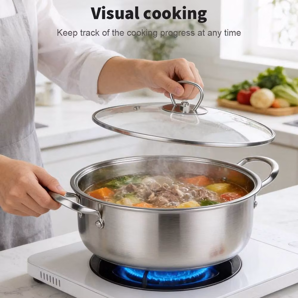 NESTLUNE 16-Piece Non-Stick Stainless Steel and Glass Induction Cookware Set with Lids in Silver – 3