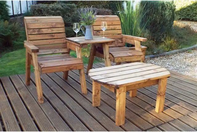 Charles Taylor Twin Companion Dining Set in Brown Rustic Oiled Treated Hardwood with Side Tray and Armrests
