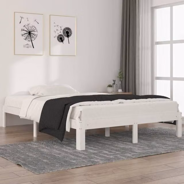Berkfield Home White Solid Pine Wood Bed Frame W: 140 cm, D: 200 cm