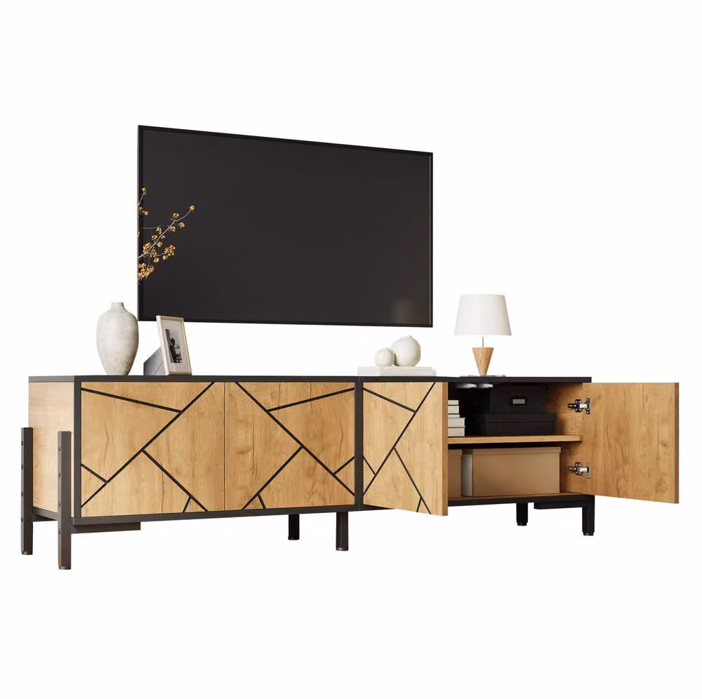 STILVORA Industrial TV Stand with 4 Doors and Cable Management in Brown and Black – 3