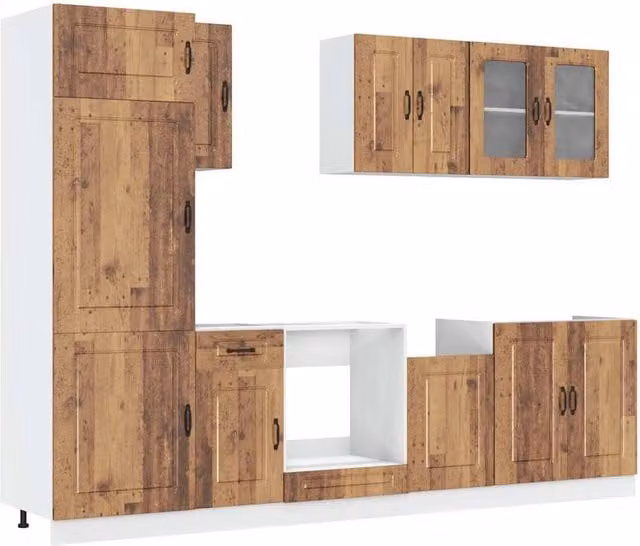 Berkfield Home Kalmar 8 Piece Rustic Kitchen Cabinet Set in Brown Engineered Wood – 1