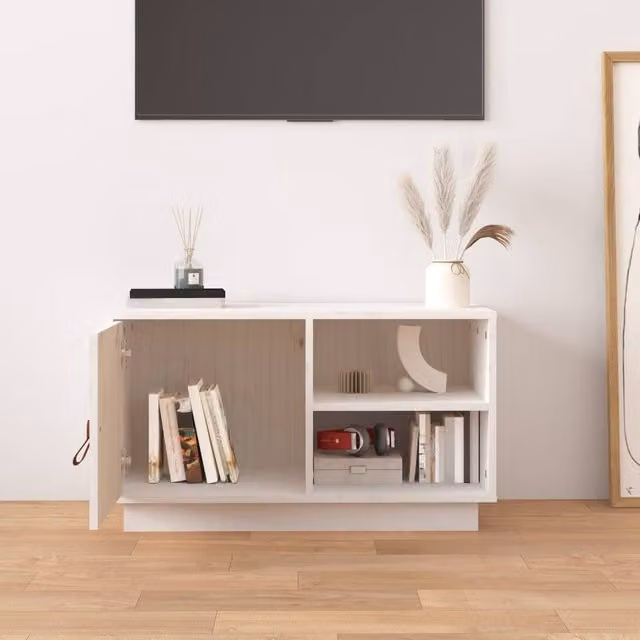 Berkfield Home White Solid Pine TV Cabinet W: 70 cm, D: 34 cm, H: 40 cm – 1