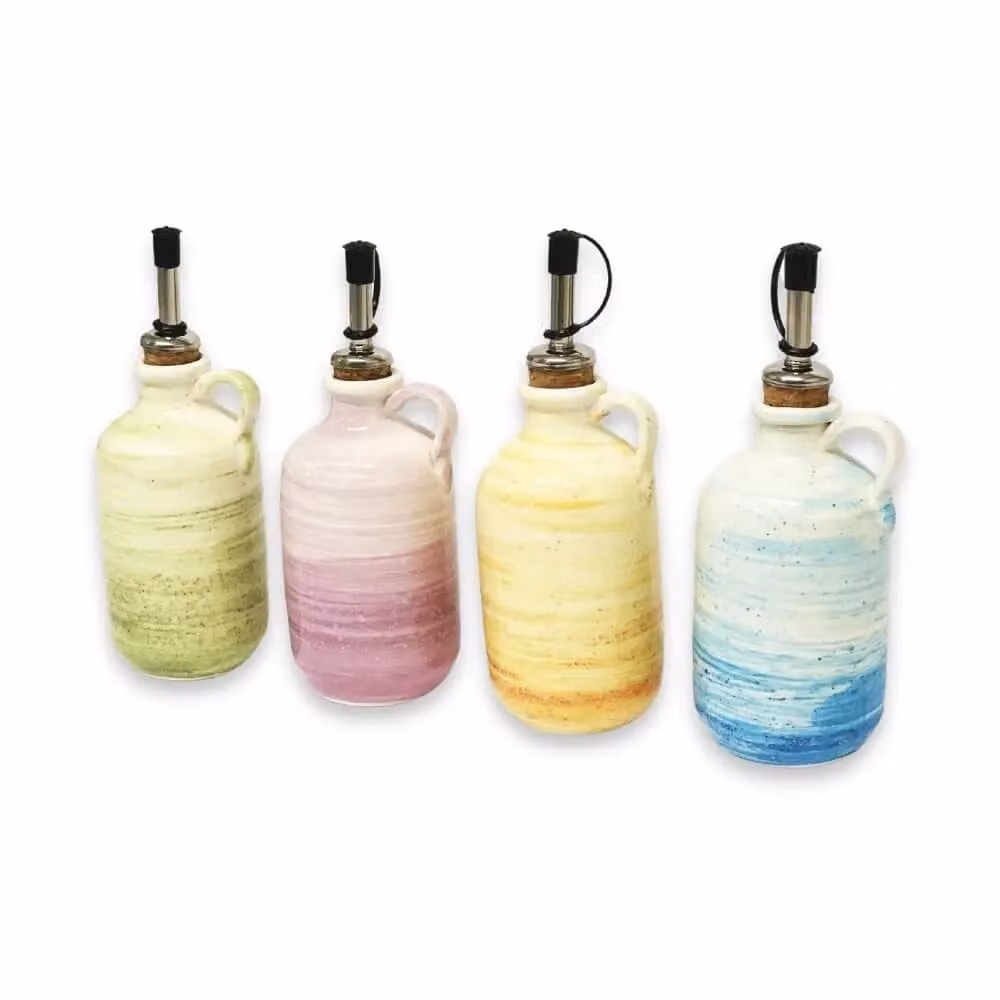 Verano Spanish Ceramics Pastel Beach Hand Painted Ceramic Oil Drizzler Pourer, Orange, 250ml