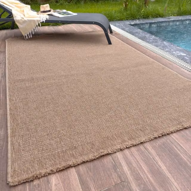 Nature Collection Checkered Outdoor Rug in Beige and Multicolour, W: 120 cm x L: 170 cm