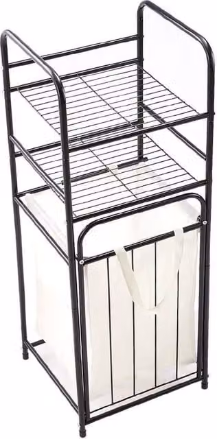 NESTLUNE 3-Tier Metal Laundry Basket Storage Shelf for Bathroom in Matt Black – 1