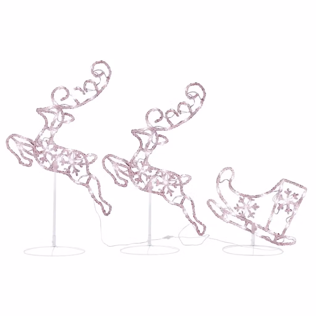 Berkfield Home Acrylic Christmas Flying Reindeer and Sleigh with Warm White LED Lights, W/D/H: 260 x 21 x 87 cm – 2