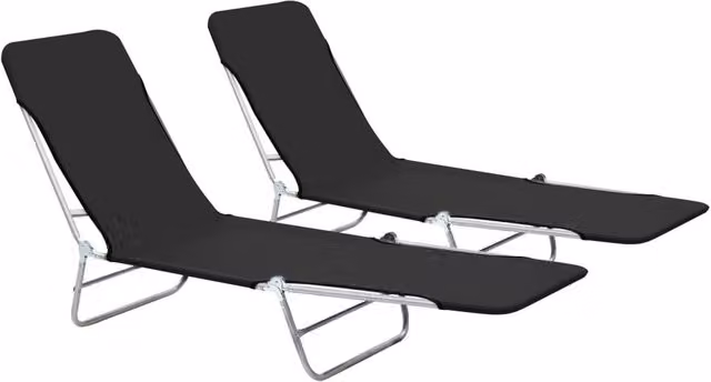 Berkfield Home Set of 2 Folding Sun Loungers in Black with Powder Coated Steel and Outdoor Fabric