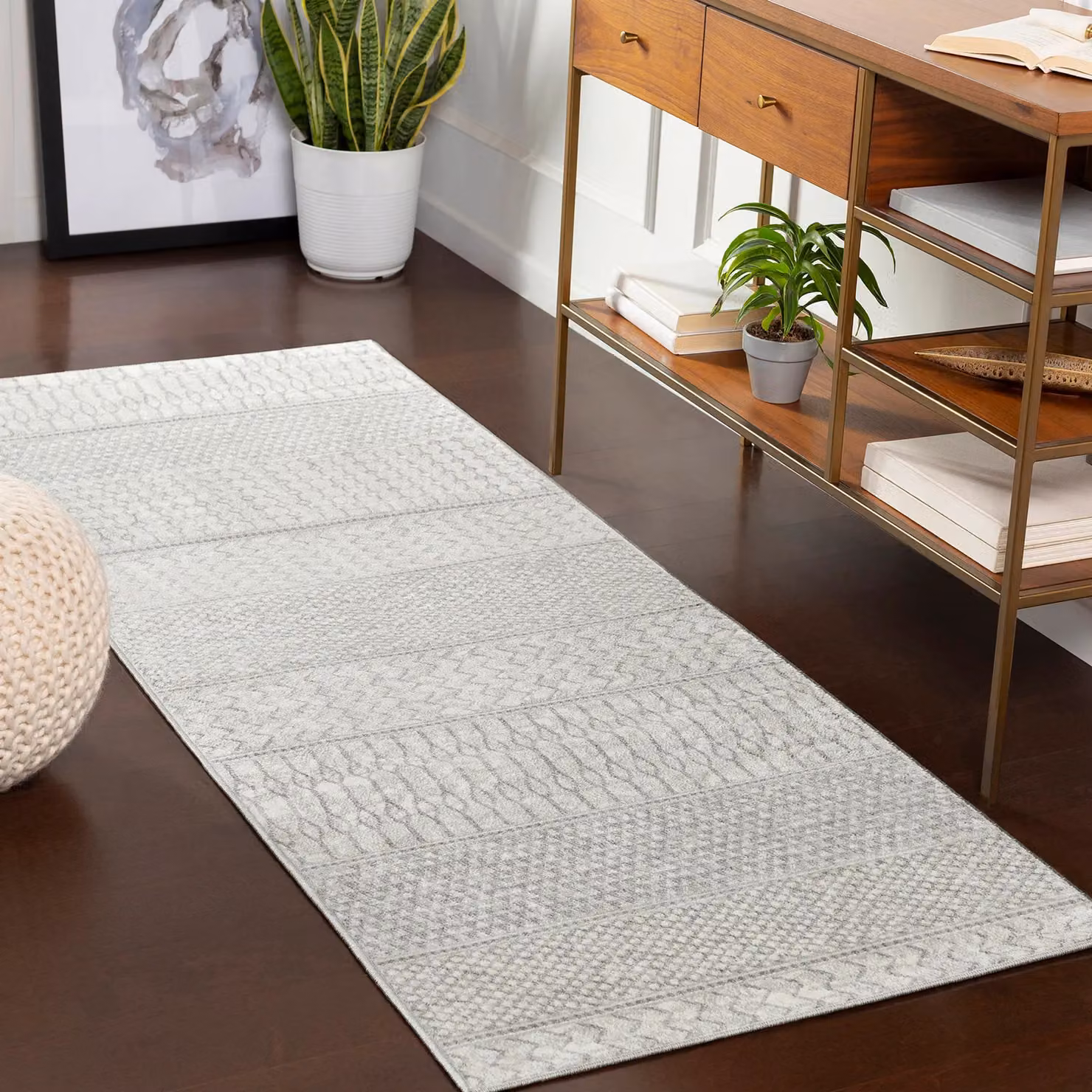 Livabliss Monaco Geometric Rug in Grey and Silver, W: 80 cm, L: 220 cm – 4