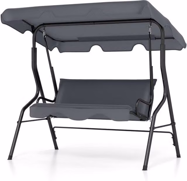 Gymax 3-Seater Canopy Swing Chair with Weatherproof Cushions in Grey – 1