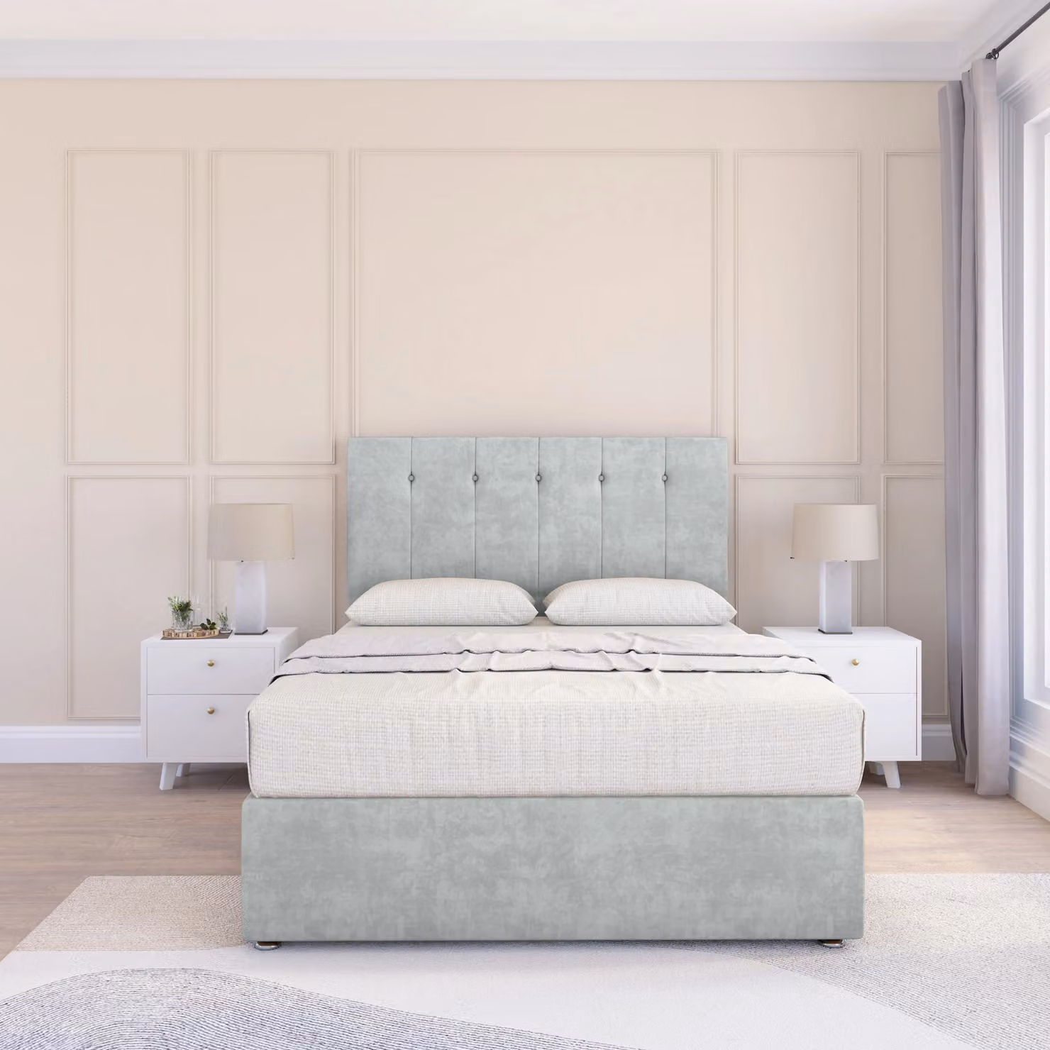 Sloomy Highbury Small Double Divan Bed Base and 26 inch Struts Headboard in Silver Fabric, W/D/H: 120 x 200 cm
