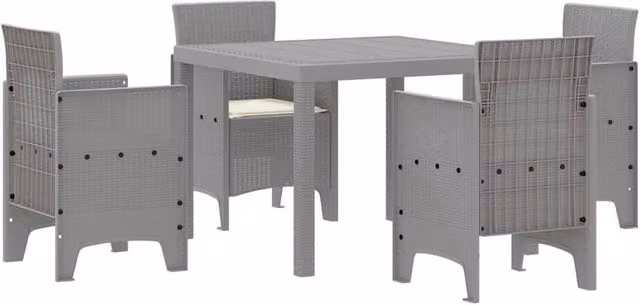 Berkfield Home 5 Piece Light Grey Poly Rattan Garden Dining Set with Cushions – 1