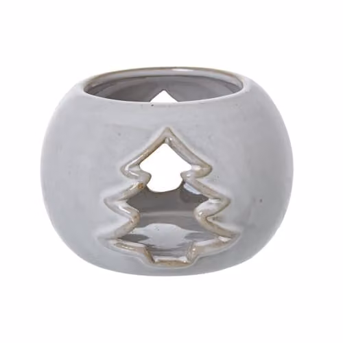Love Lace White and Silver Ceramic Round Christmas Tree Cut-Out Tealight Holder