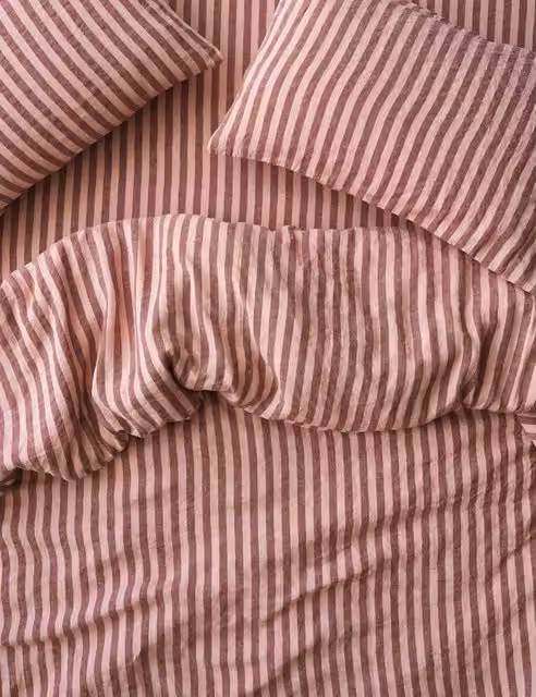 Piglet In Bed Pure Linen Pembroke Stripe Duvet Cover in Red Mix
