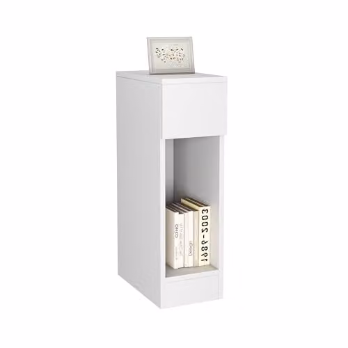 MCC Direct Ava Solid Wooden Bedside Table with Open Shelf and Drawer, White, W/D/H: 35 x 20 x 60 cm – 1