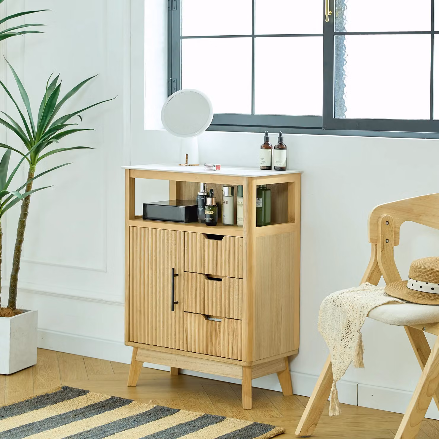 Nordlys Scandinavian Wood Bathroom Storage Cabinet in Brown Ash – 3