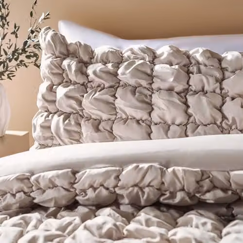 OHS Seersucker Duvet Cover and Pillowcase Set, Beige, W/D/H: 180 x 200 cm, Pillowcase: 50 x 75 cm – 3