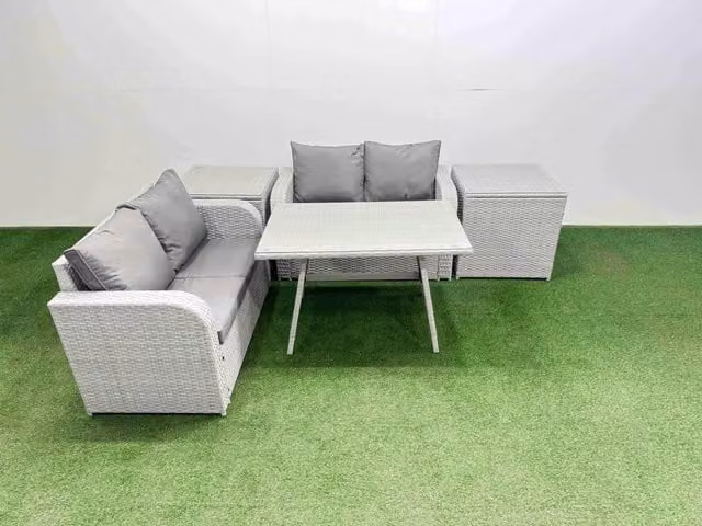 Fimous 4 Seat Rattan Garden Furniture Set with Metal and Glass in Light Grey