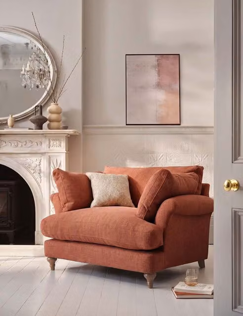 Barker and Stonehouse Isla Snuggle Chair in Dark Red Fabric with Feather Filling