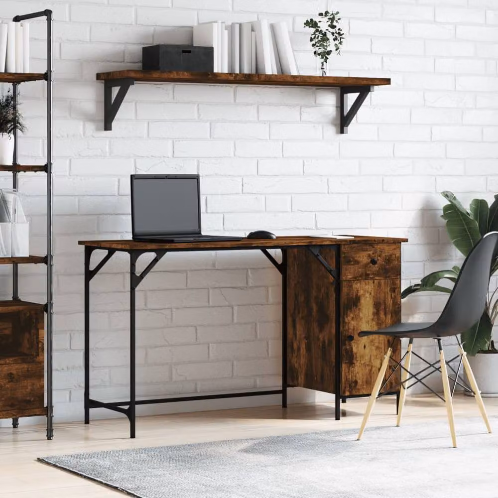 Berkfield Home Computer Desk in Smoked Oak Brown, W/D/H: 131 x 48 x 75 cm – 1