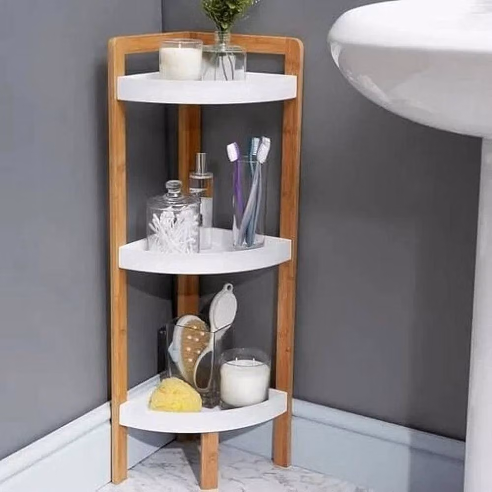 SPETLEK 3-Tier Bamboo Wooden Freestanding Corner Caddy Rack in Natural Brown – 2
