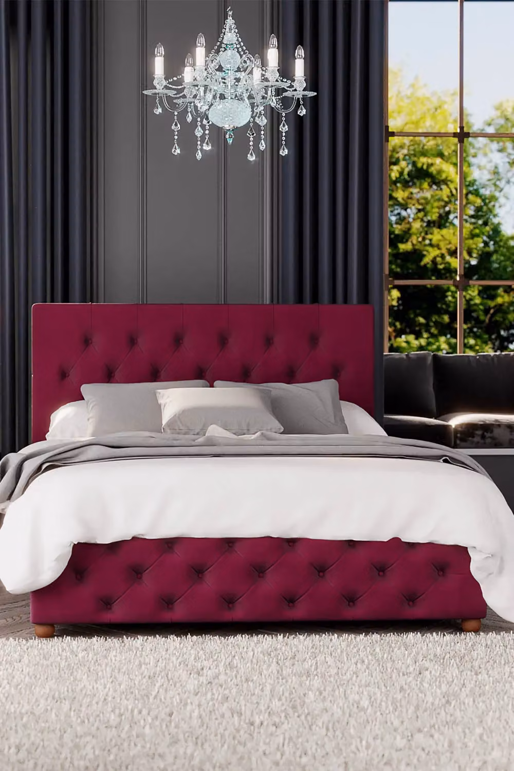 Laurence Llewelyn-Bowen Luna King Size Ottoman Storage Bed in Wine Plush Velvet Fabric – 2